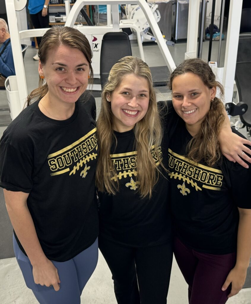 Southshore Physical Therapy, Metairie Louisiana, national physical therapy month, knit shirts, Therese Schiro, Vivien Poche, Kacy Leaman