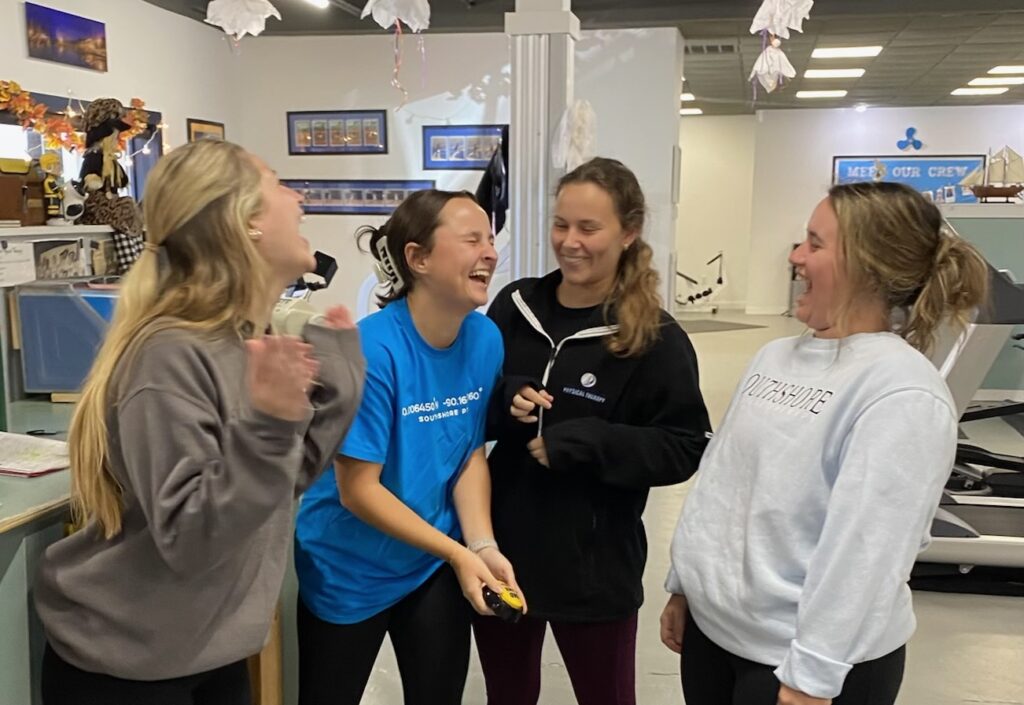 Southshore Physical Therapy, Metairie Louisiana, national physical therapy month, laughing, Vivien Poche, Olivia Curcio, Kacy Leaman, Maddie Evans